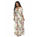 Style bohème imprimé floral numérique sexy robe longue grande taille demi manches robe col v